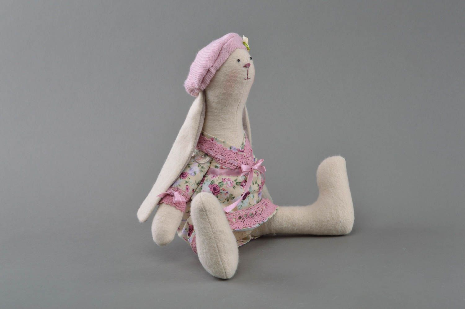 Handmade toy bunny in dress designer fabric stuffed toy for home decor photo 4