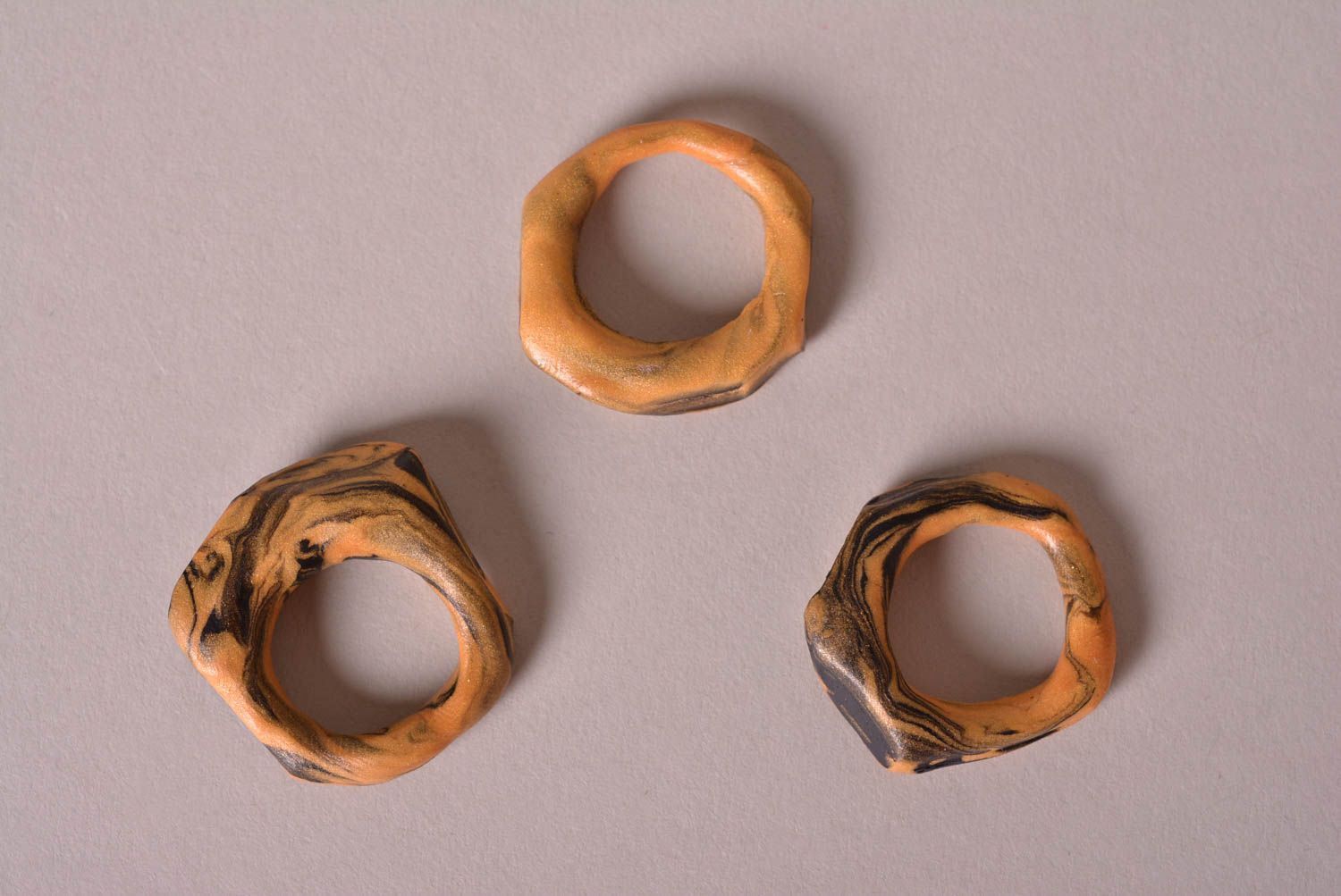 Кольца ручной работы кольца для девушек необычные кольца 3 шт из полимерки фото 4