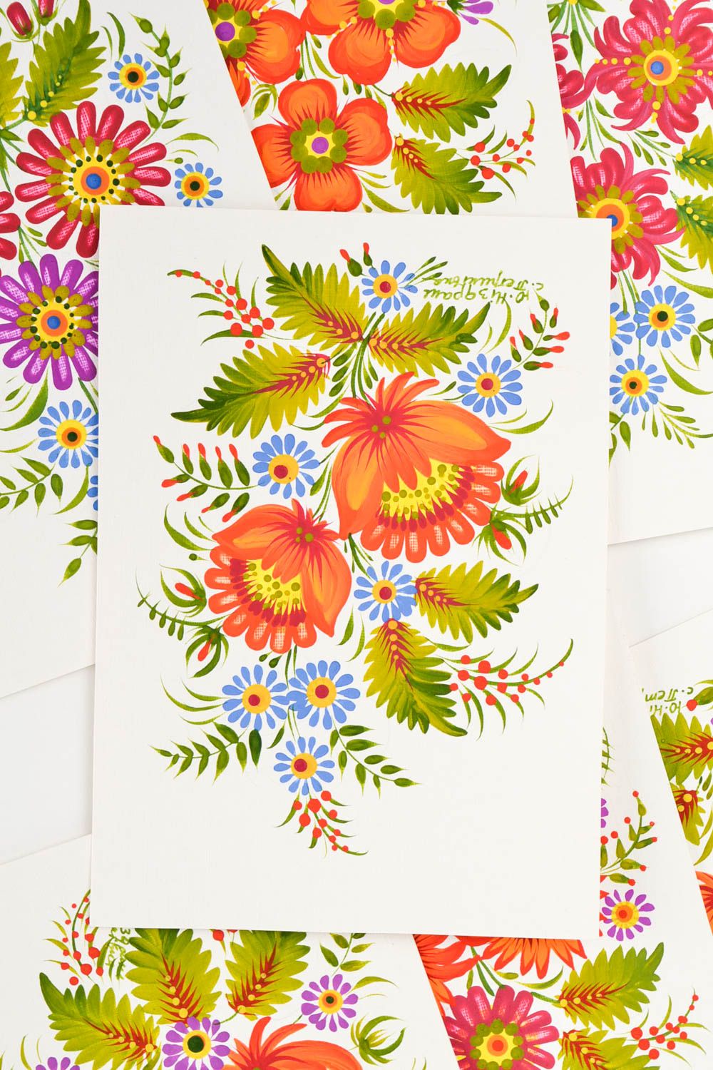 Carte de voeux faite main avec fleurs peinture de Petrykivka Petit cadeau photo 3