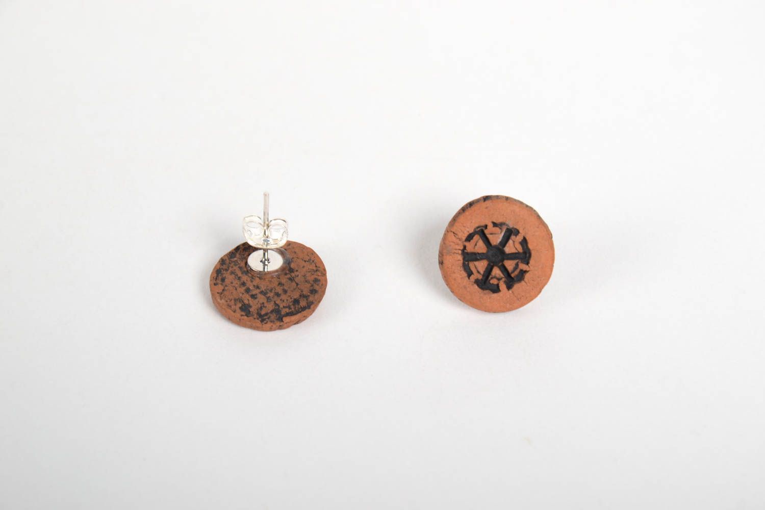 Small handmade earrings unusual stud natural clay accessories for girls photo 5