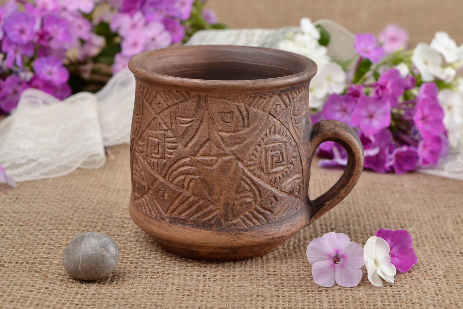 8 oz ceramic cup with handle and Celtic pattern 0,47 lb photo 1