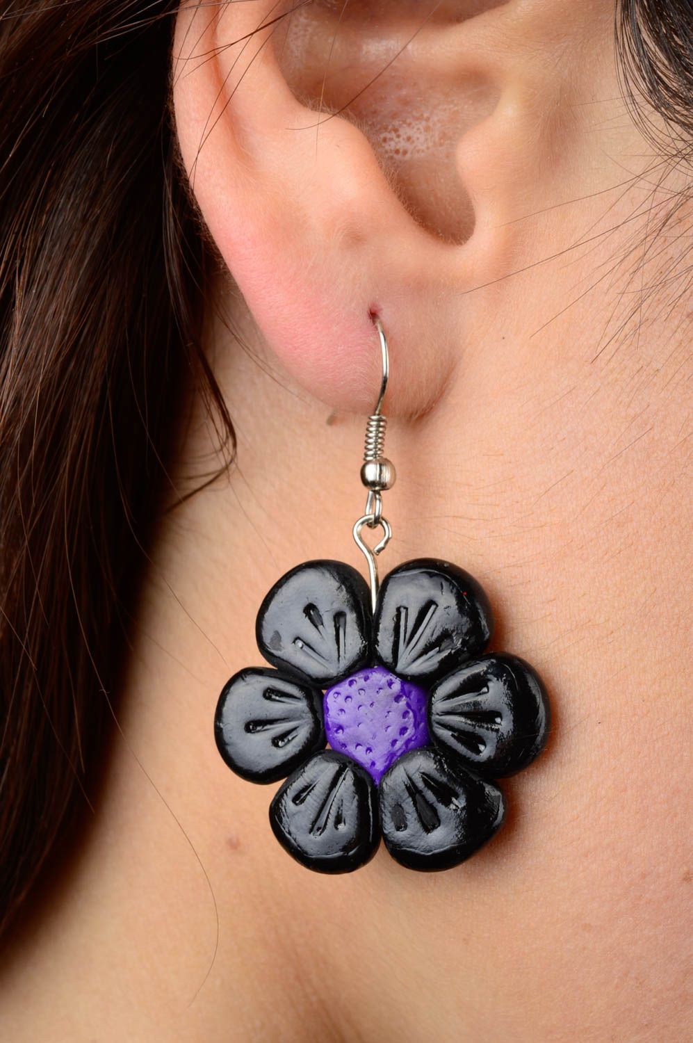 Womens earrings polymer clay handmade jewelry flower earrings plastic jewelry photo 2