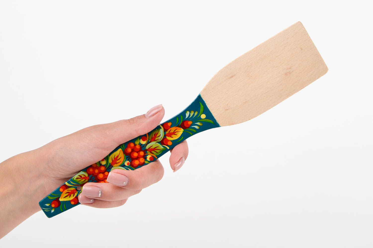 Spatule bois faite main Ustensile de cuisine à motif floral Vaisselle cadeau photo 2