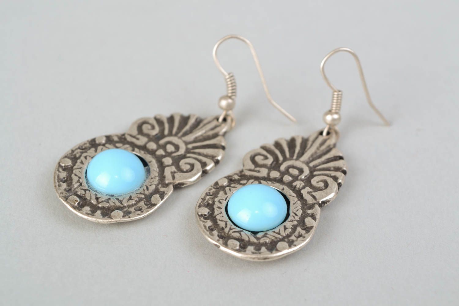 Blaue Ohrringe aus Metall Antiker Spiegel foto 4