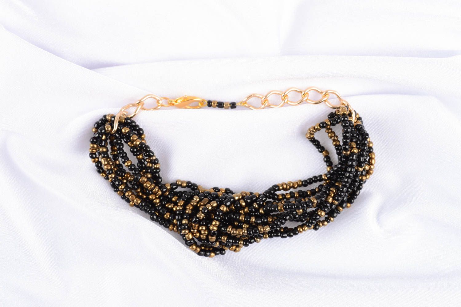 Multi-layer black and golden beads bracelet for her photo 1