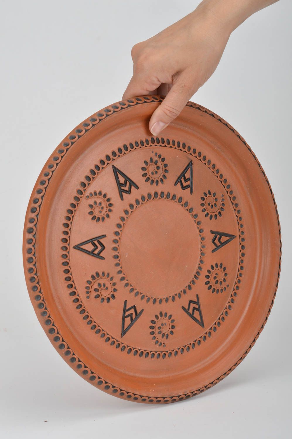 Handmade unusual big ceramic round mat red designer stylish cute tray photo 3