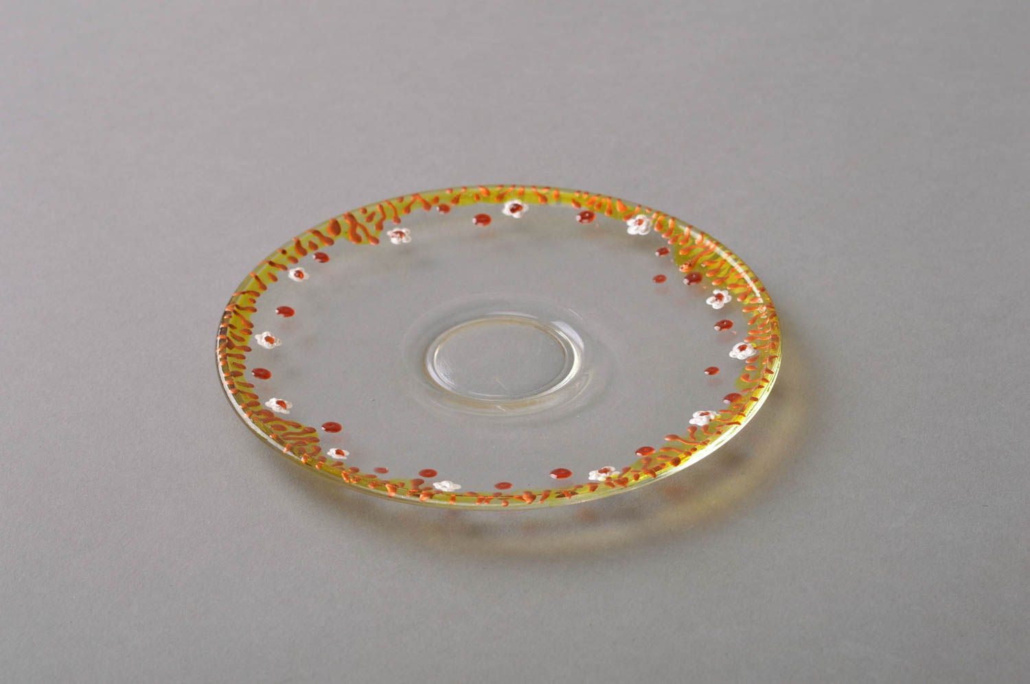 Handmade designer decorative glass saucer tablet candle holder painted photo 1