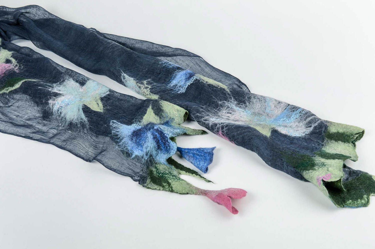 Schal Tuch Damen Schal handmade Schal aus Seide und Wolle Tuch blau weiblich foto 3