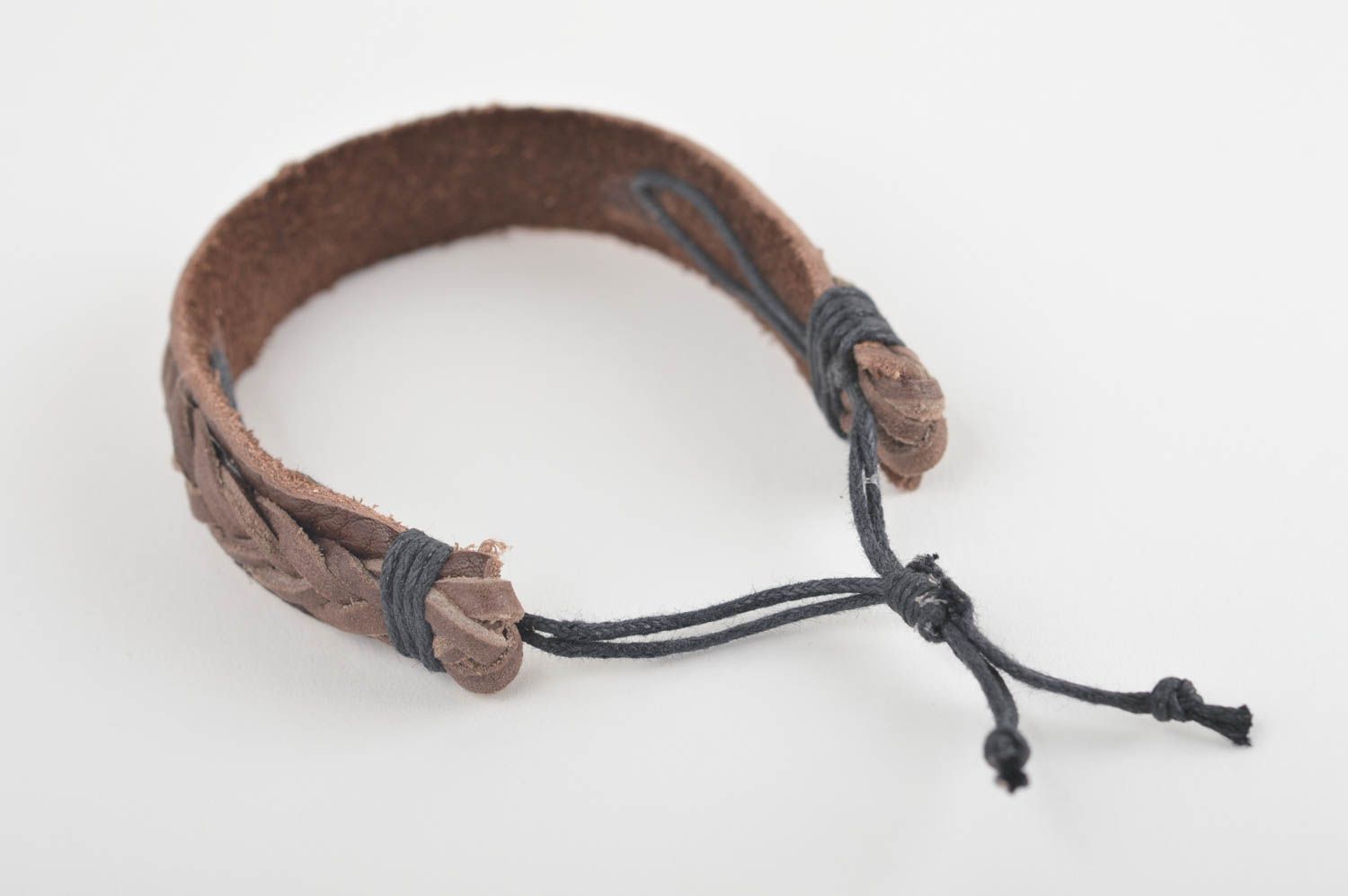 Pulsera hecha a mano accesorio de moda pulsera de piel trenzada marrón y cordón foto 5