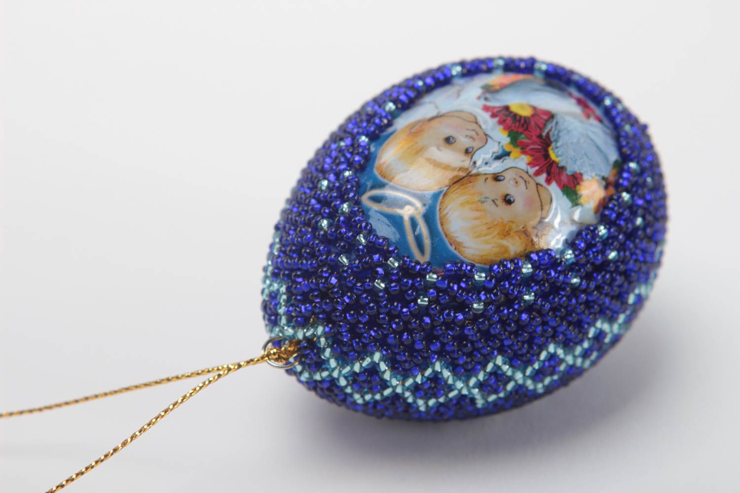 Uovo decorato con perline fatto a mano decorazione pasquale idea regalo foto 4