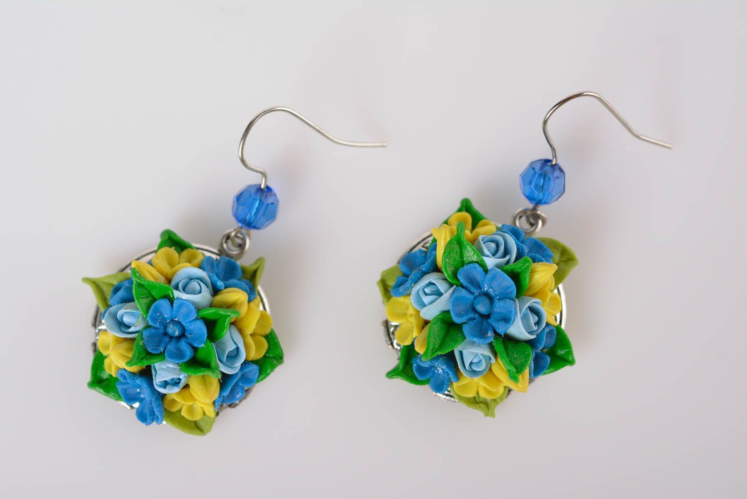 Handmade bijouterie porcelain earrings molded flower earrings elegant jewelry photo 2