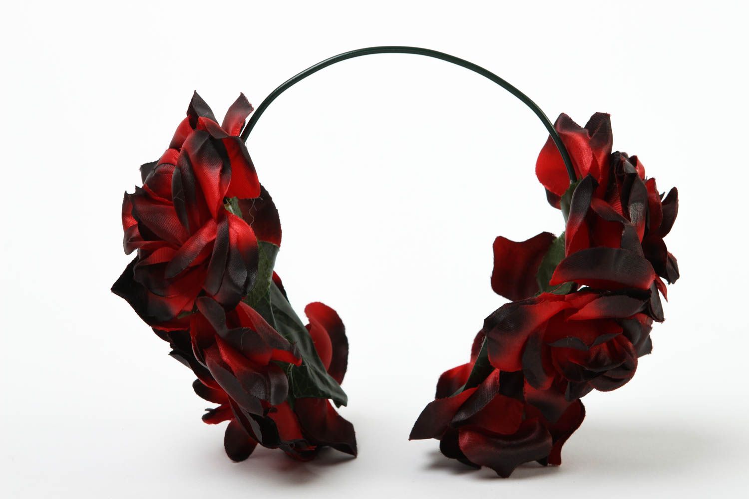 Serre-tête fleurs Bijou fait main en rouge et noir Accessoire cheveux cadeau photo 4