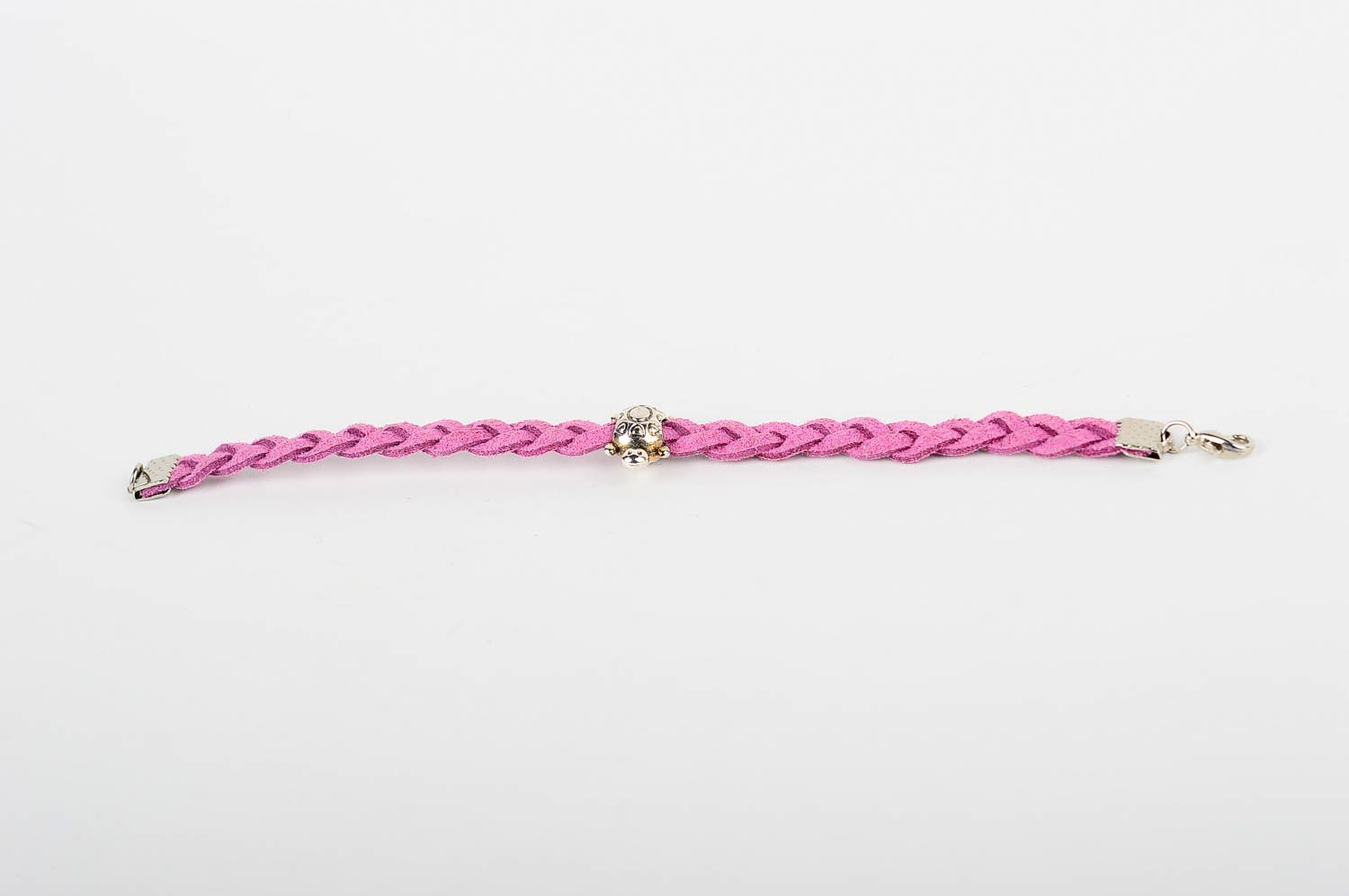 Замшевый браслет хэнд мэйд браслет на руку розовый плетеный украшение из кожи фото 3