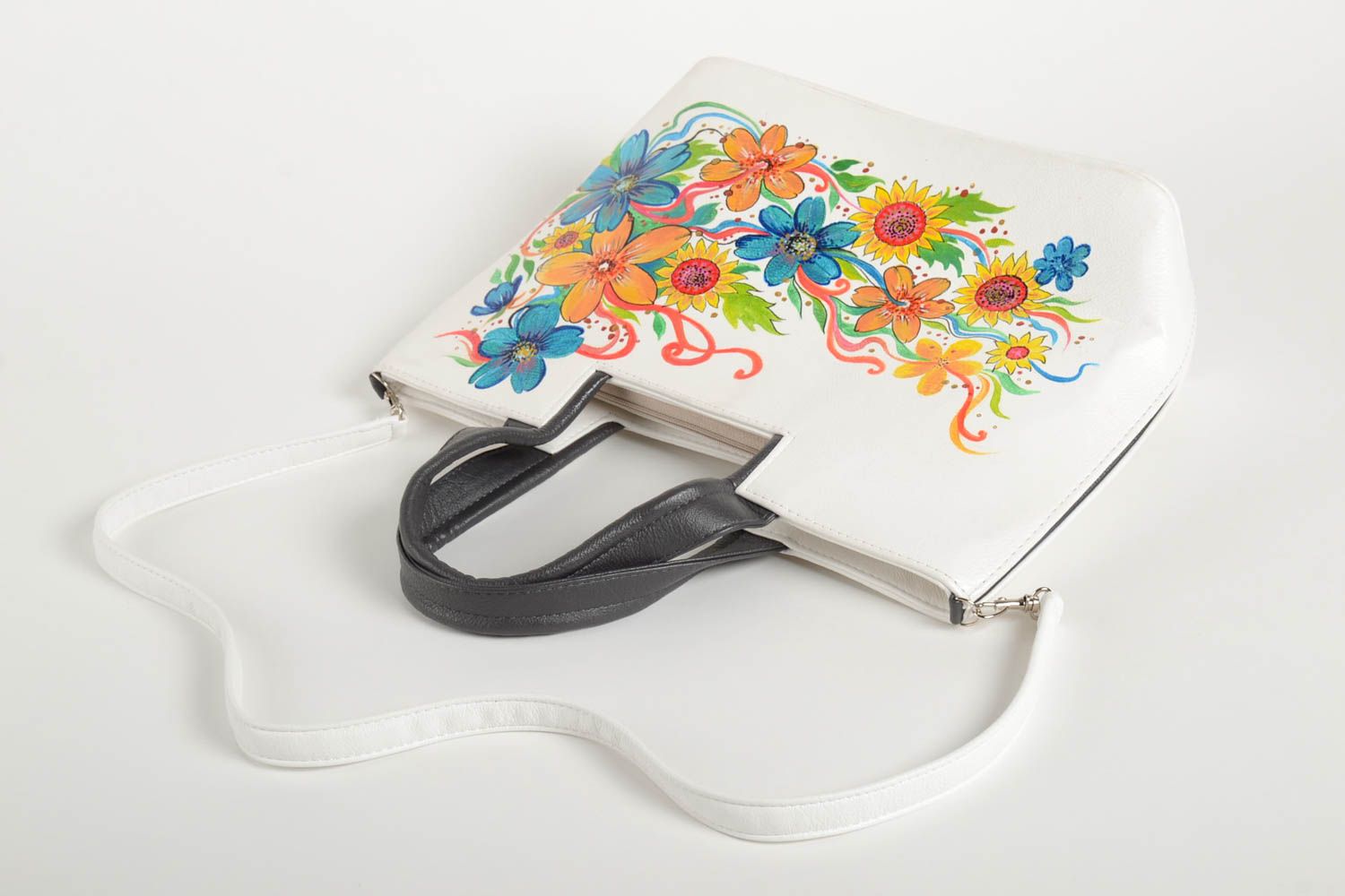 Handmade painted purse leatherette handbag summer accessories stylish handbag photo 4