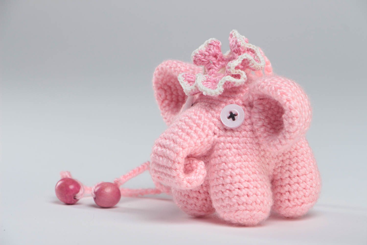 Jouet tricoté au crochet en fils acryliques fait main pour enfant éléphant rose photo 2