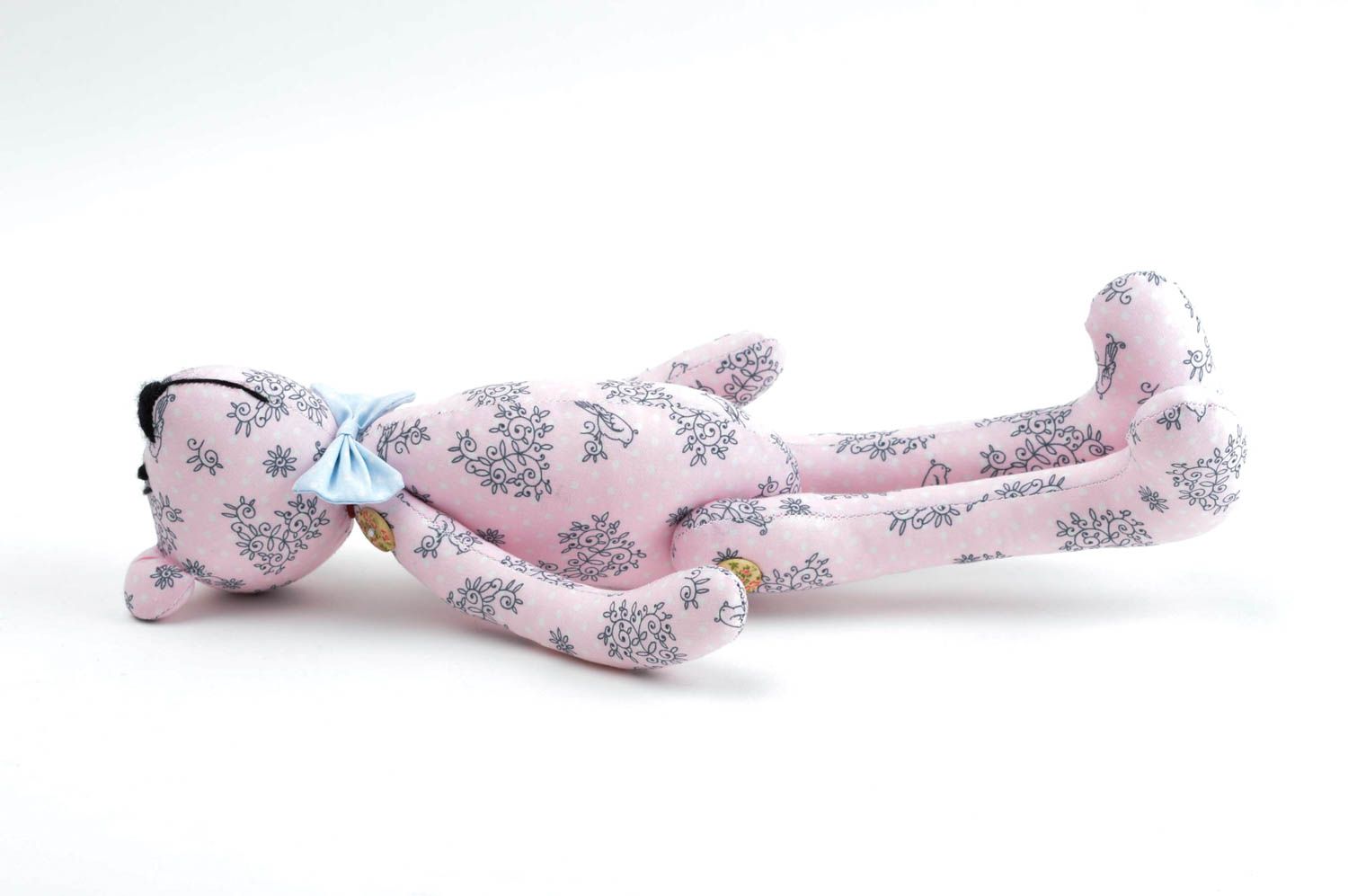 Jouet ours rose à motifs Peluche faite main en coton Cadeau pour enfant photo 3