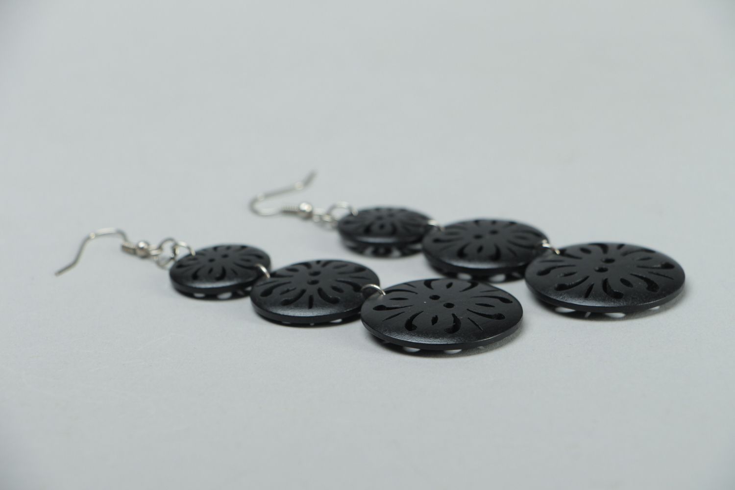 Long black earrings with buttons photo 2