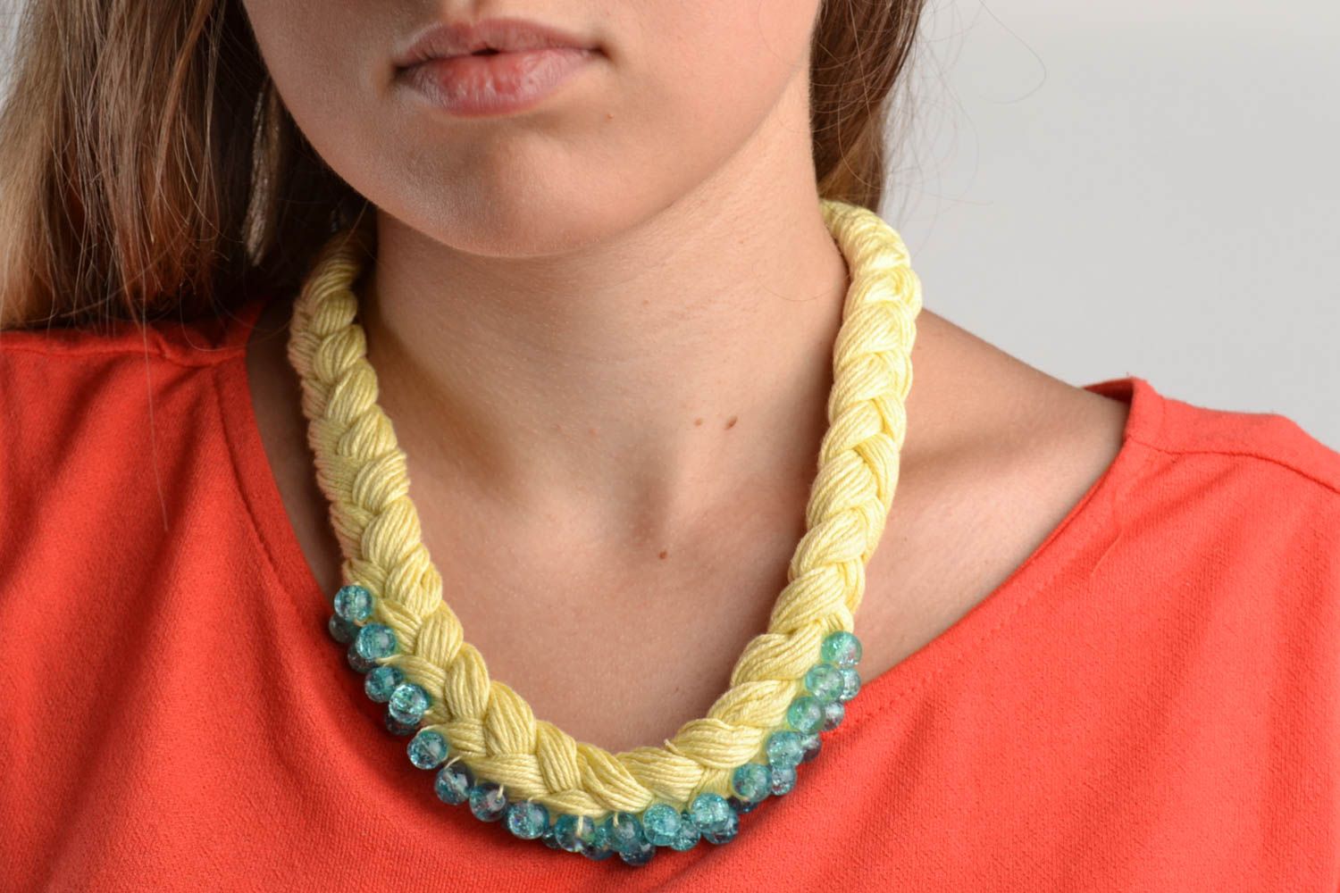 Handmade woven necklace designer bijouterie unique accessory present for woman photo 1