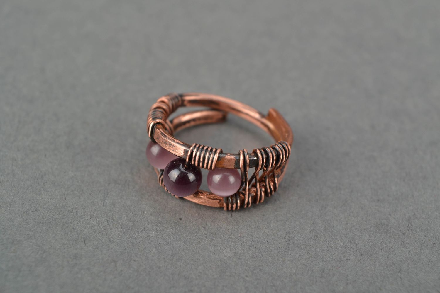 Wire wrap copper ring with cat's eye stone photo 3