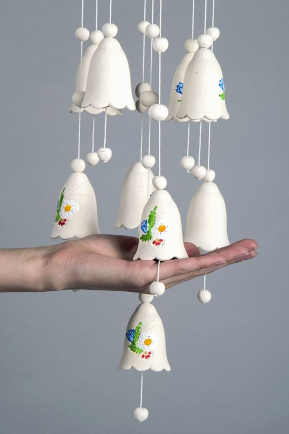 Ceramic hanging bells with beads photo 3