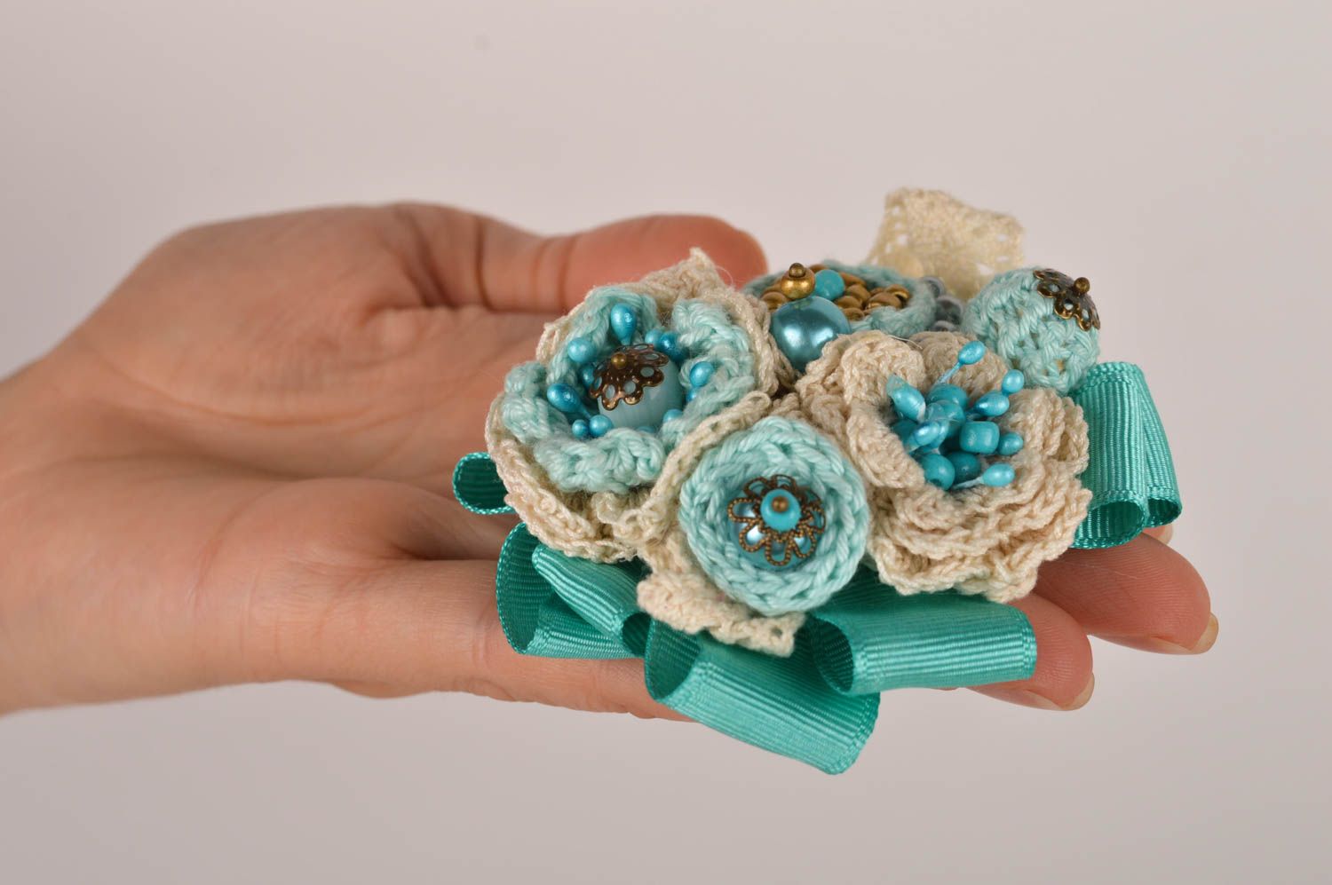 Beautiful handmade textile brooch flower brooch jewelry hair clip gifts for her photo 3