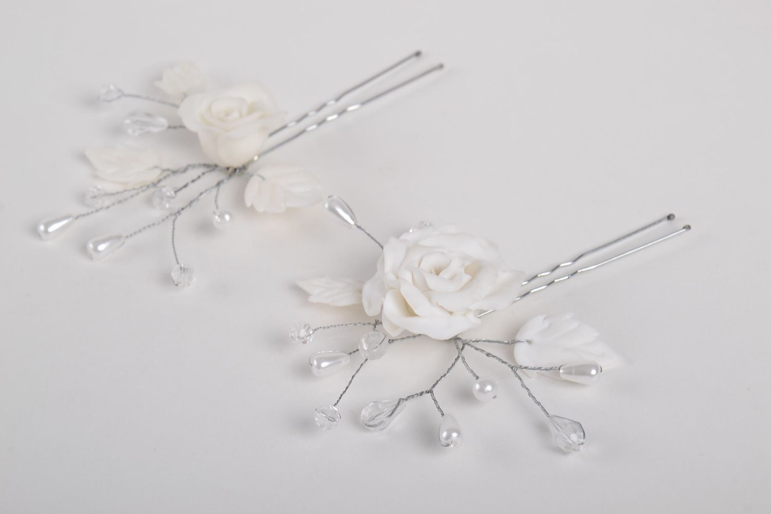 Handmade wedding accessories 2 white elegant hair pins unusual hair pins photo 4