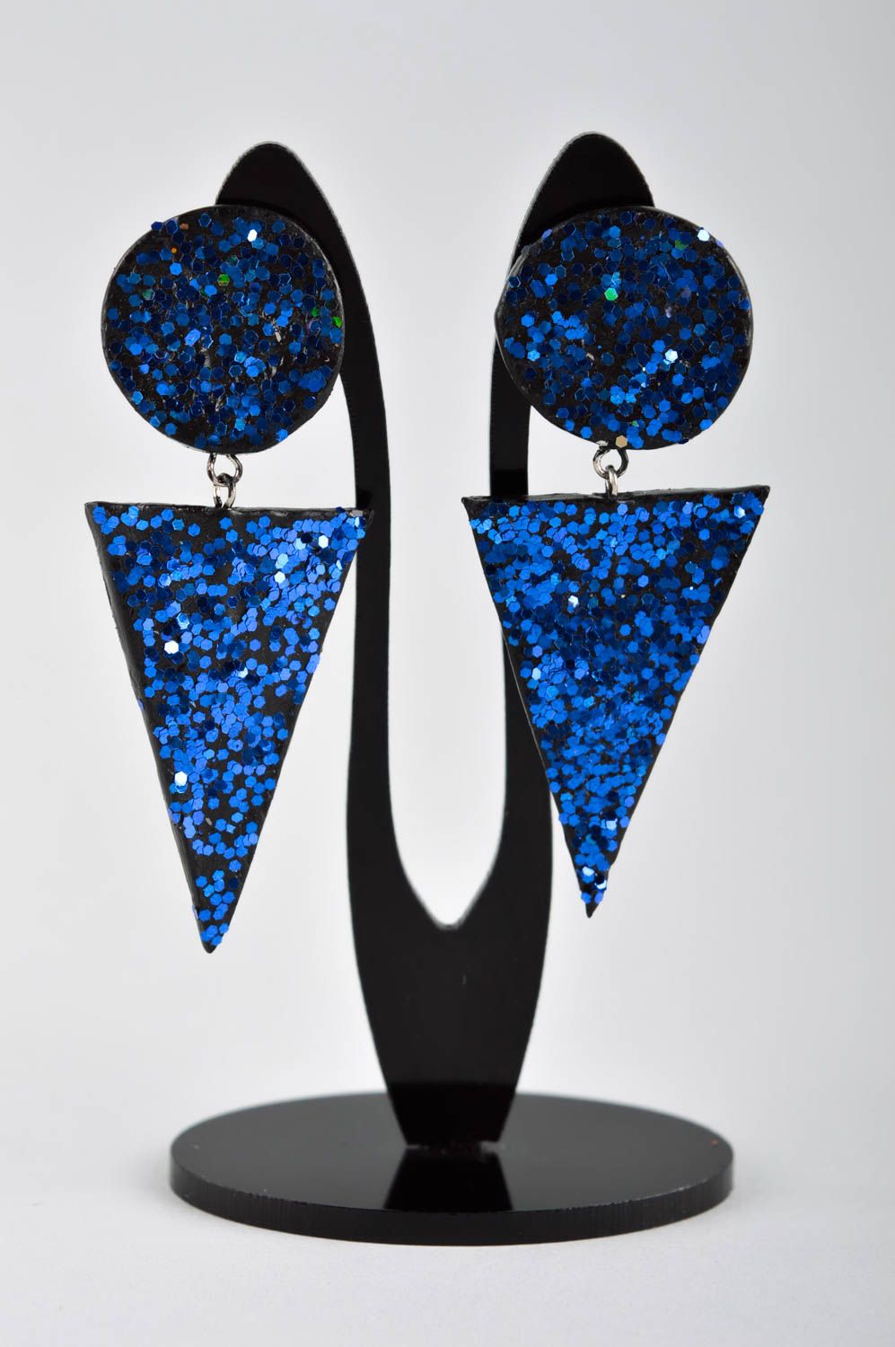 Boucles d'oreilles bleues Bijou fait main pâte polymère Cadeau femme design photo 2