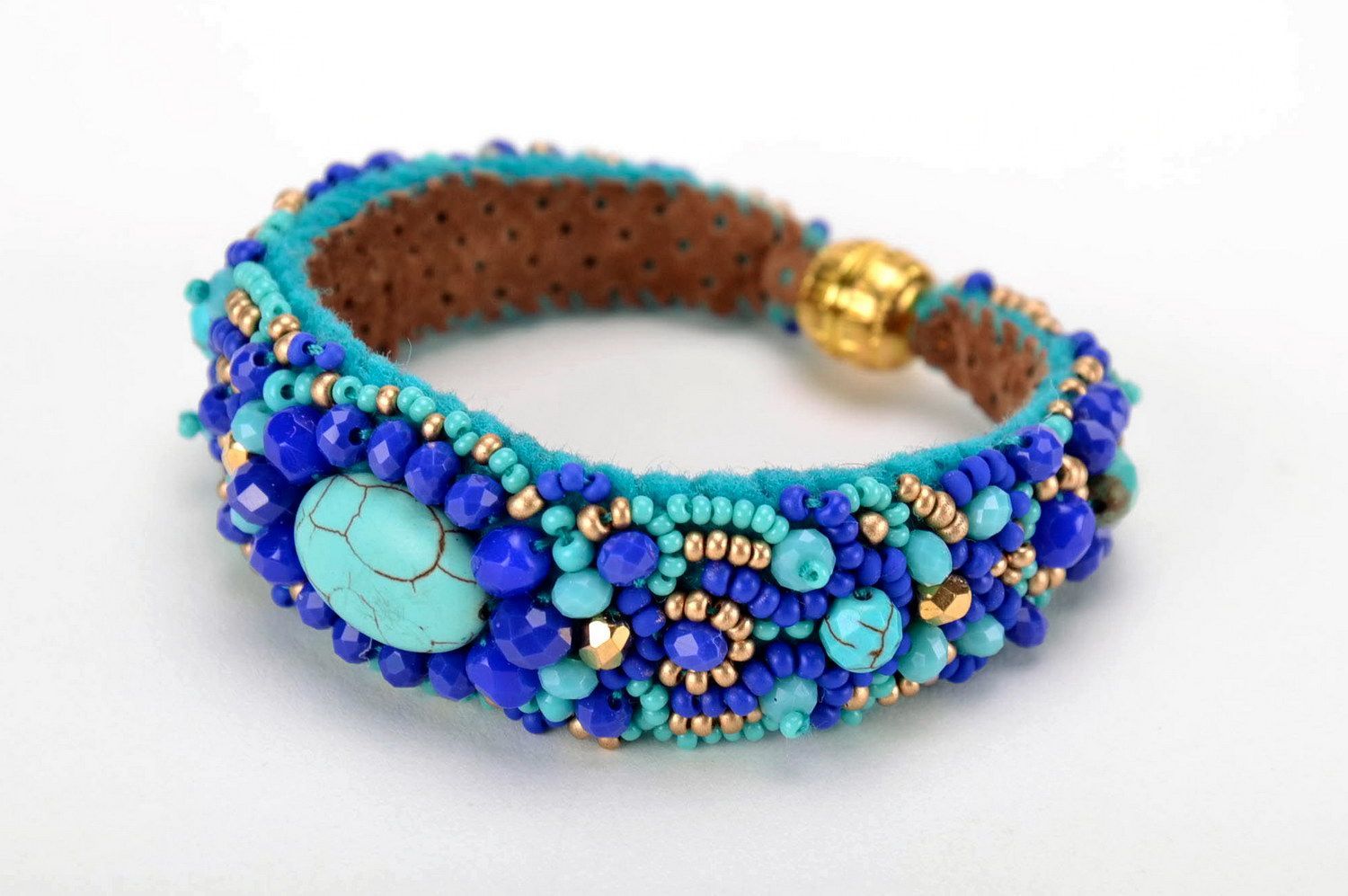 Bracelet en cristaux bleus, perles de rocaille et turquoise fait main photo 2