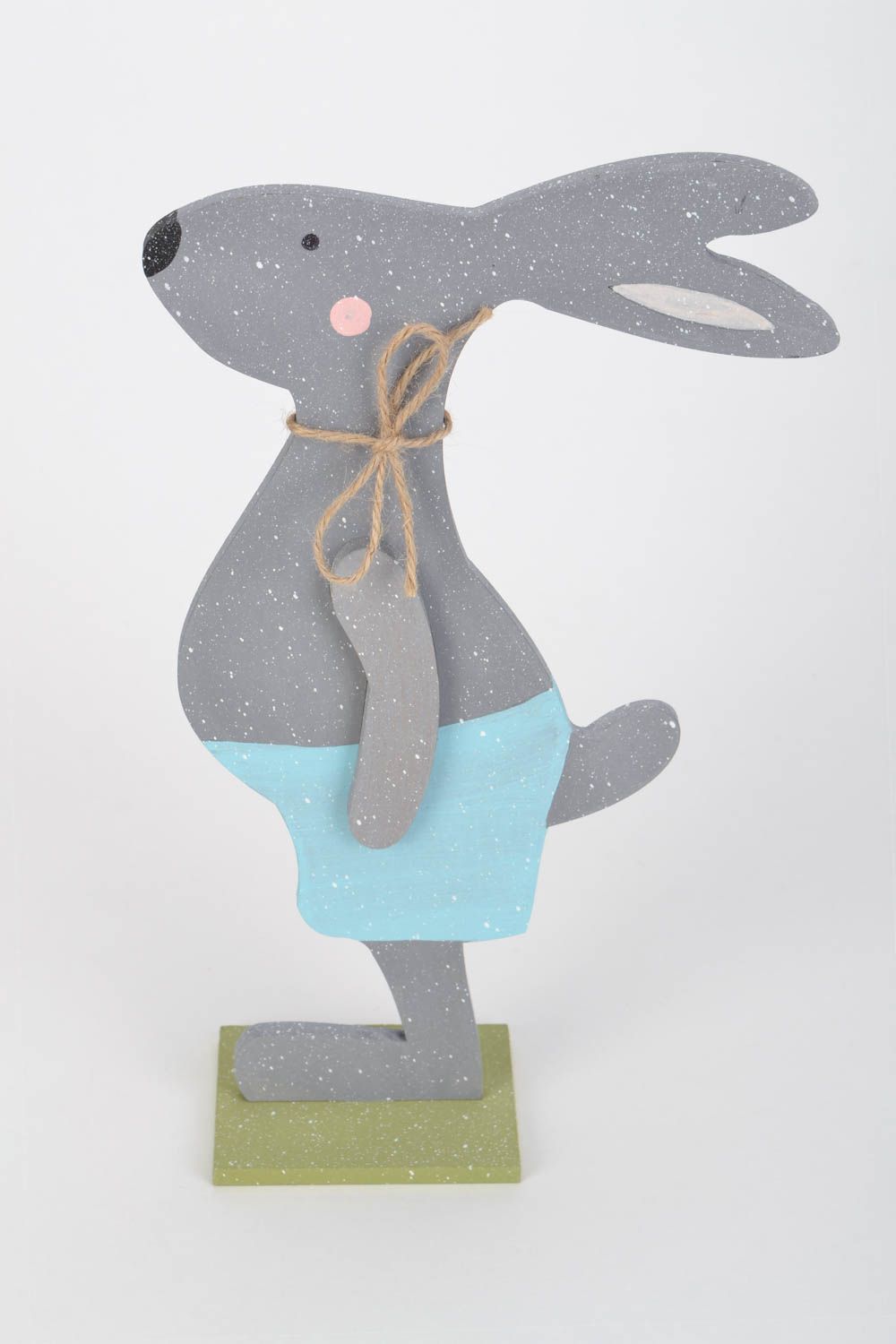 Beautiful handmade painted plywood interior figurine in the shape of hare photo 5
