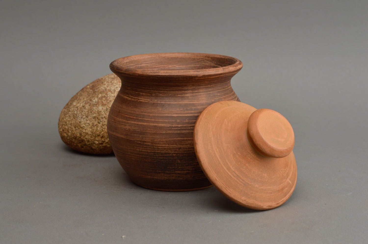 Small handmade designer ceramic pot with lid 200 ml eco friendly kitchenware photo 1