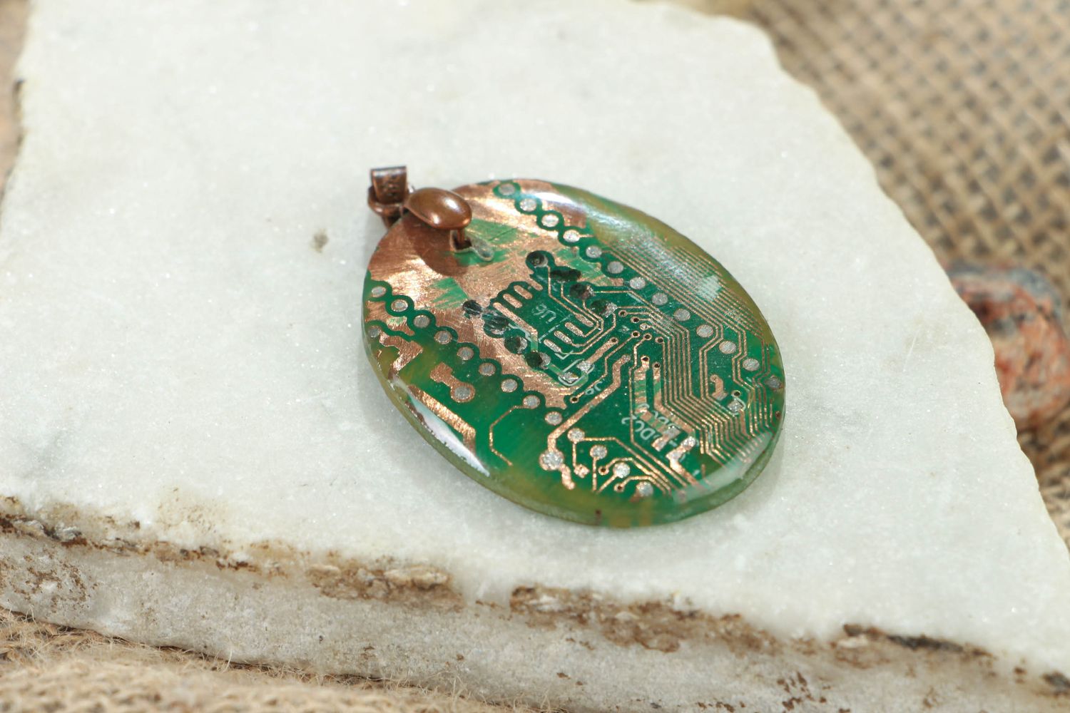 Oval steampunk pendant with micro scheme photo 5