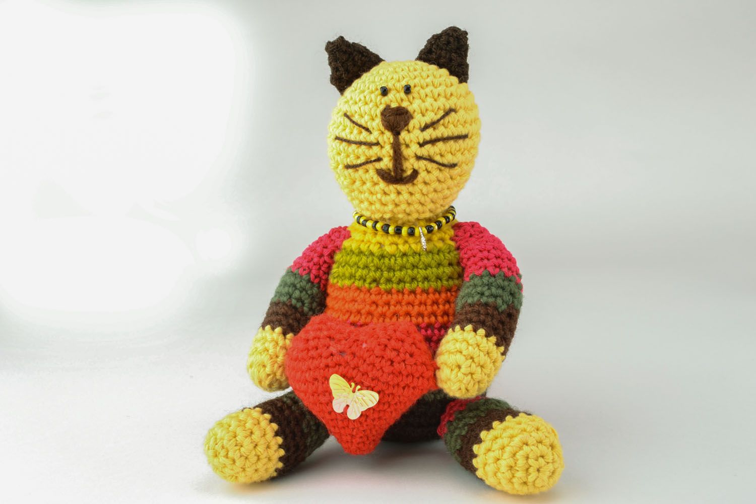 Poupée en tissu chat multicolore faite main originale jouet pour petit enfant photo 3