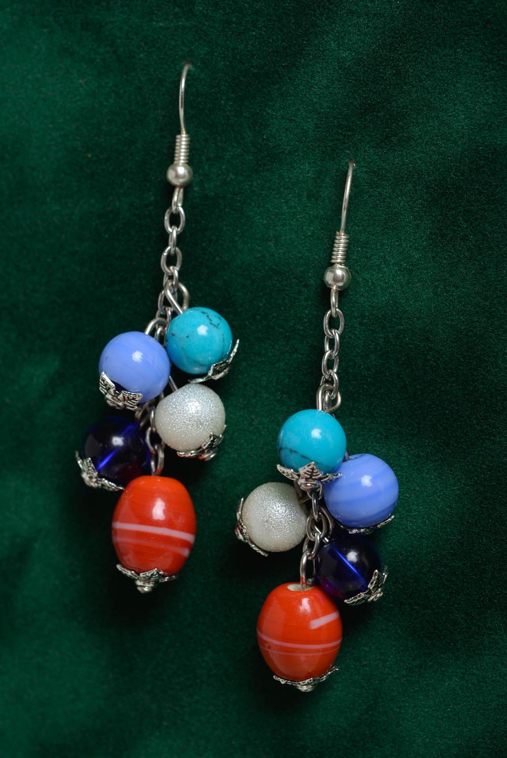 Handmade designer long dangle earrings with ceramic beads colorful photo 1