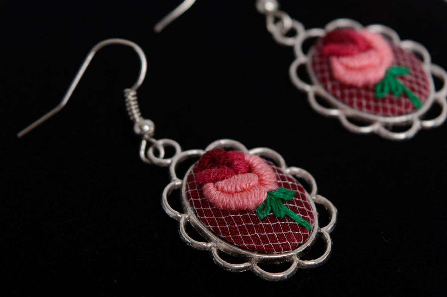 Vintage earrings with rococo embroidery photo 2