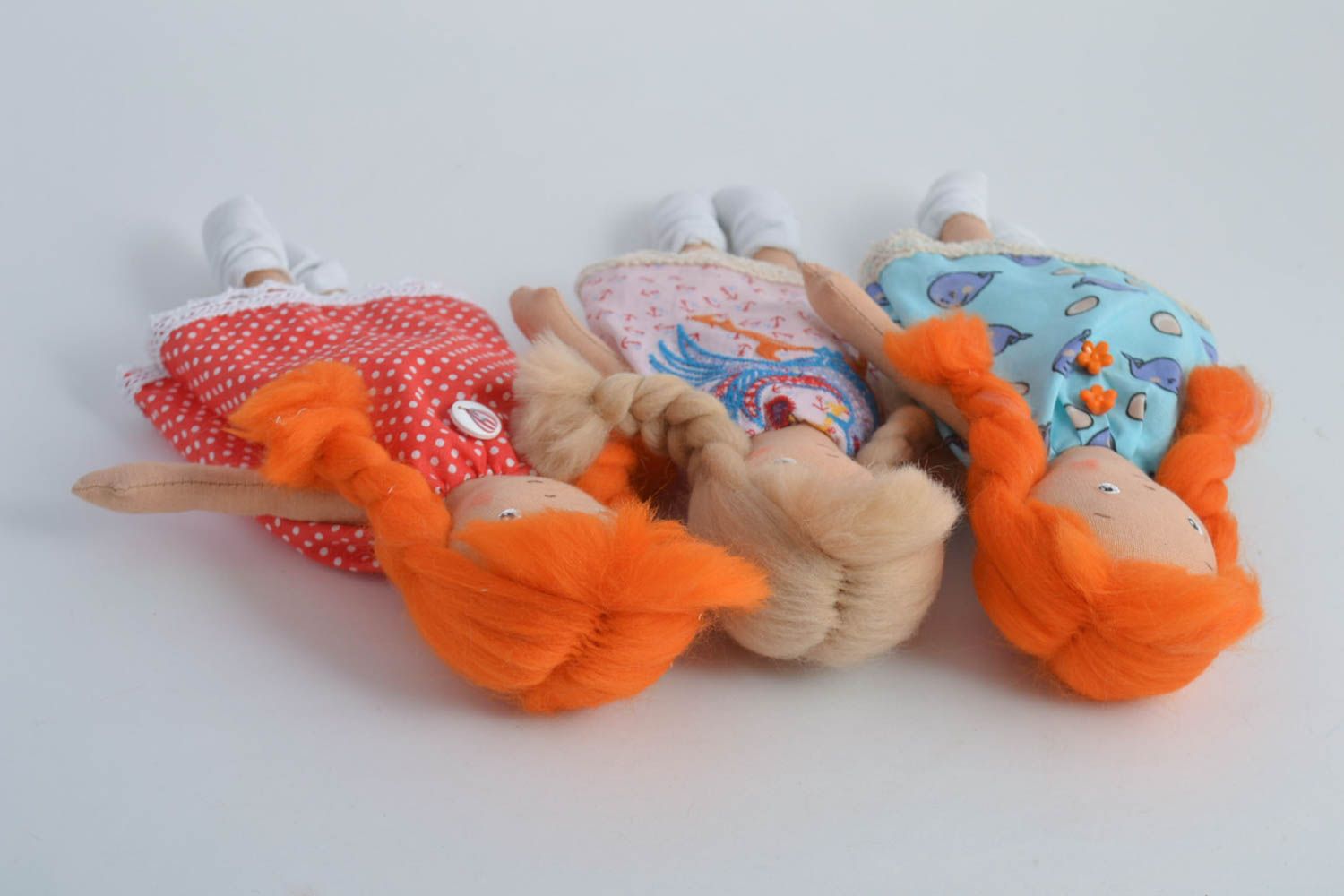 Set of 3 handmade rag dolls fabric soft toys for kids living room design photo 5