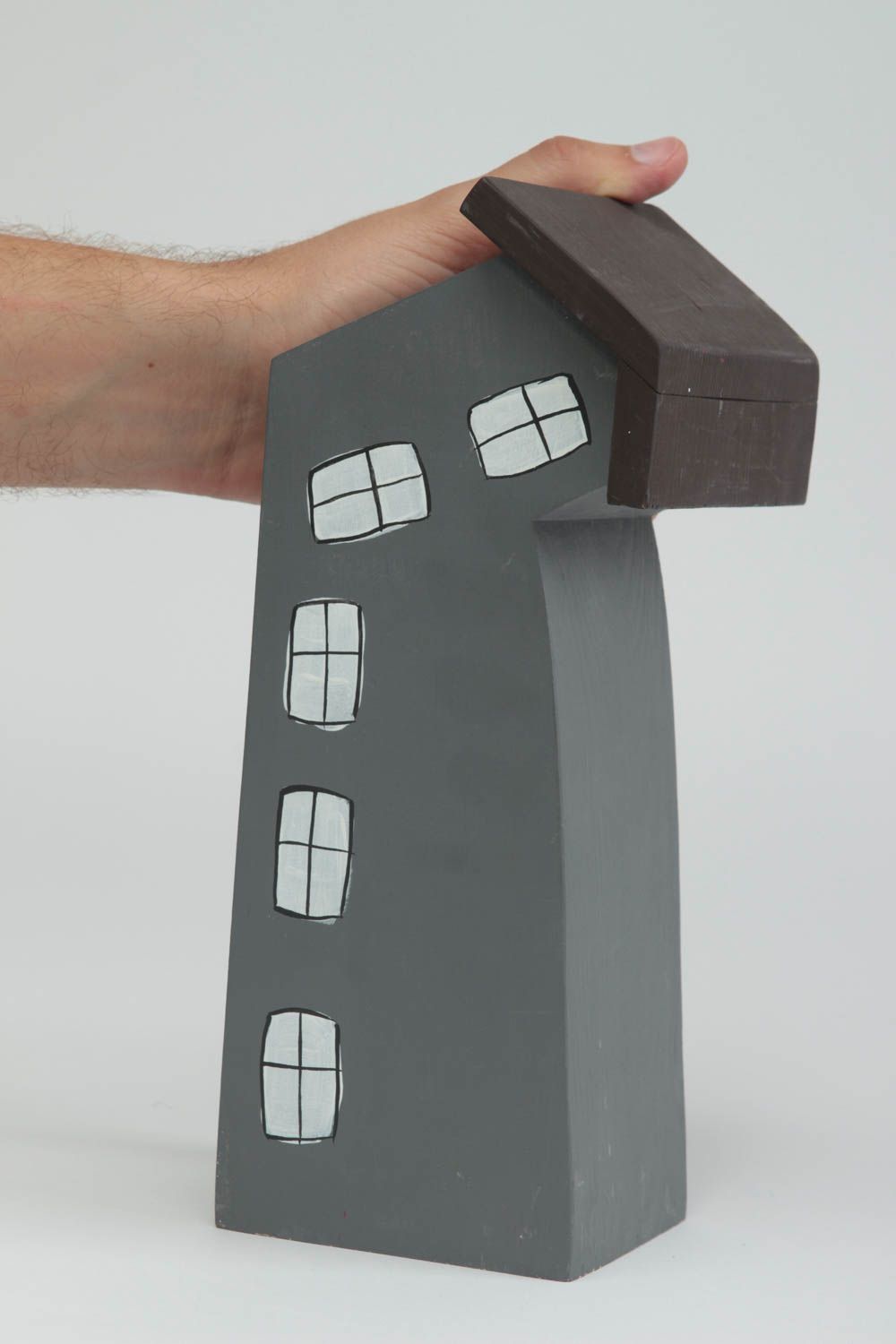 Figura artesanal con forma de casa gris decoración de hogar regalo original  foto 5