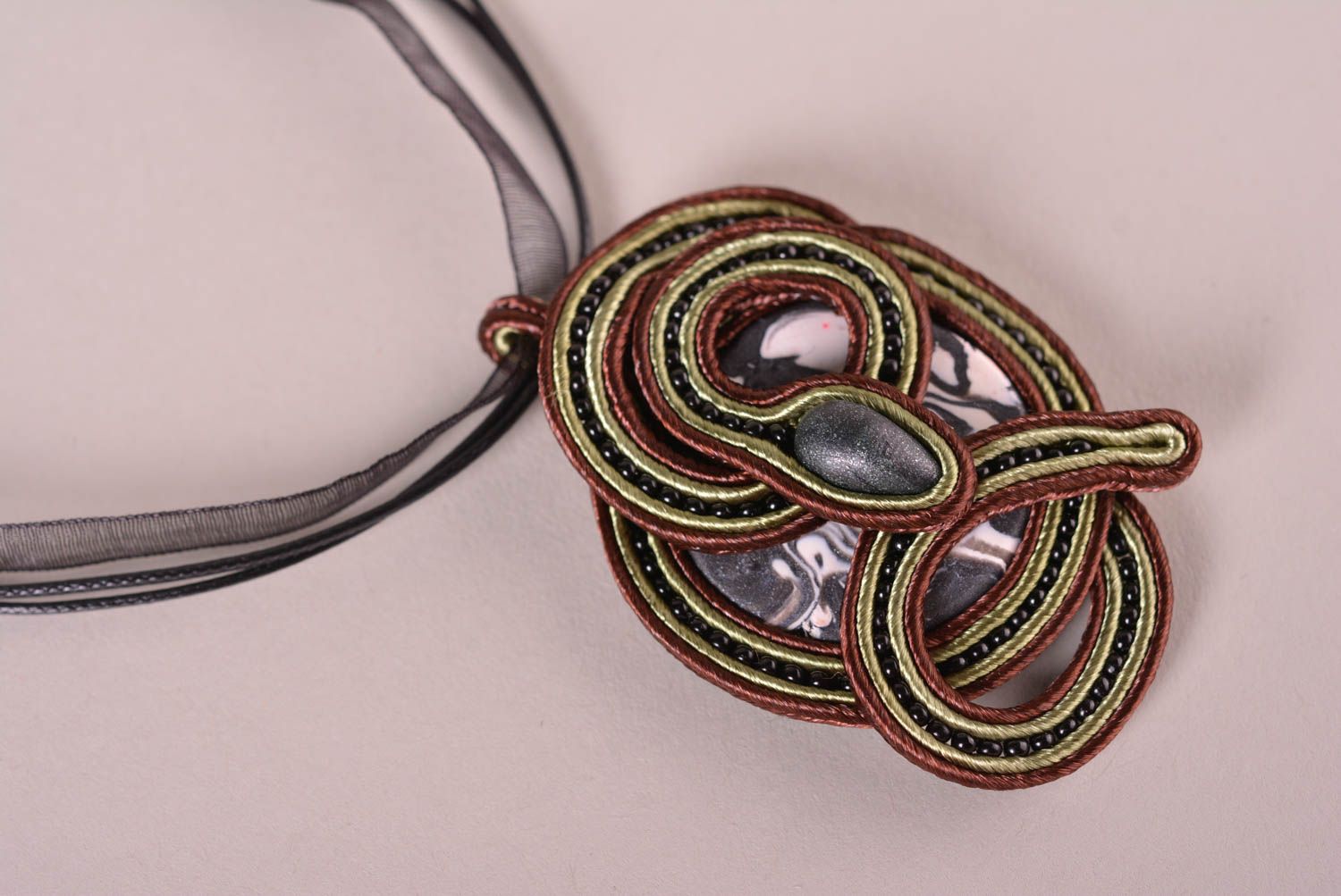 Handcrafted jewelry pendant necklace soutache necklace for women gifts for girls photo 3