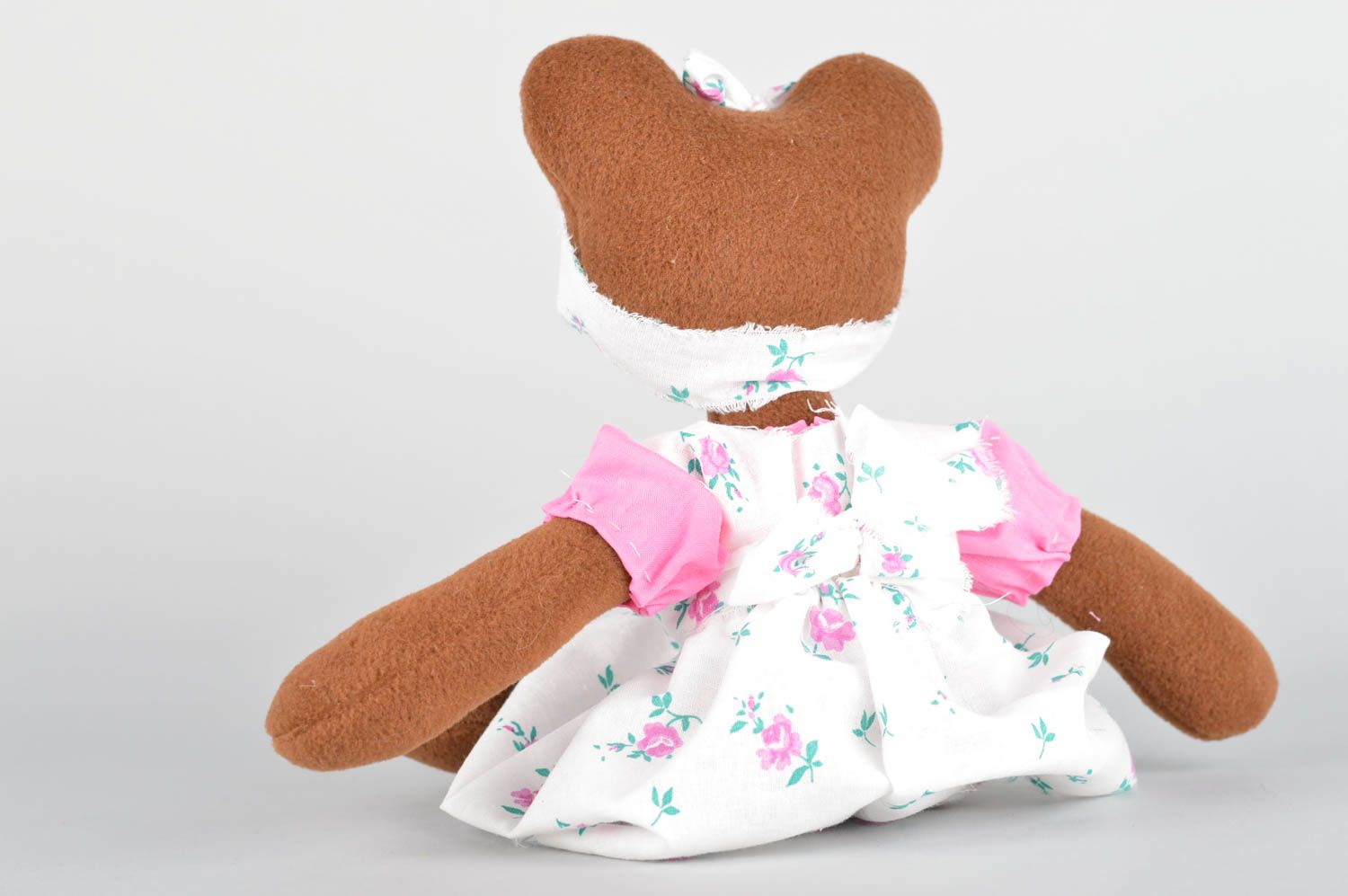 Peluche ourson brun tissu polaire en robe belle originale faite main pour enfant photo 2