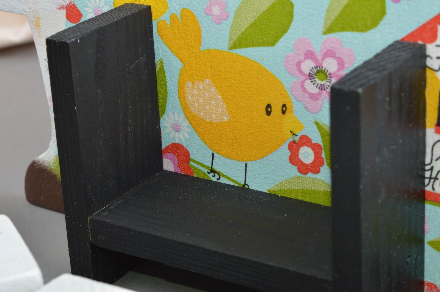 Calendrier perpétuel en bois fait main peint avec cubes pour enfant Chat floral photo 5