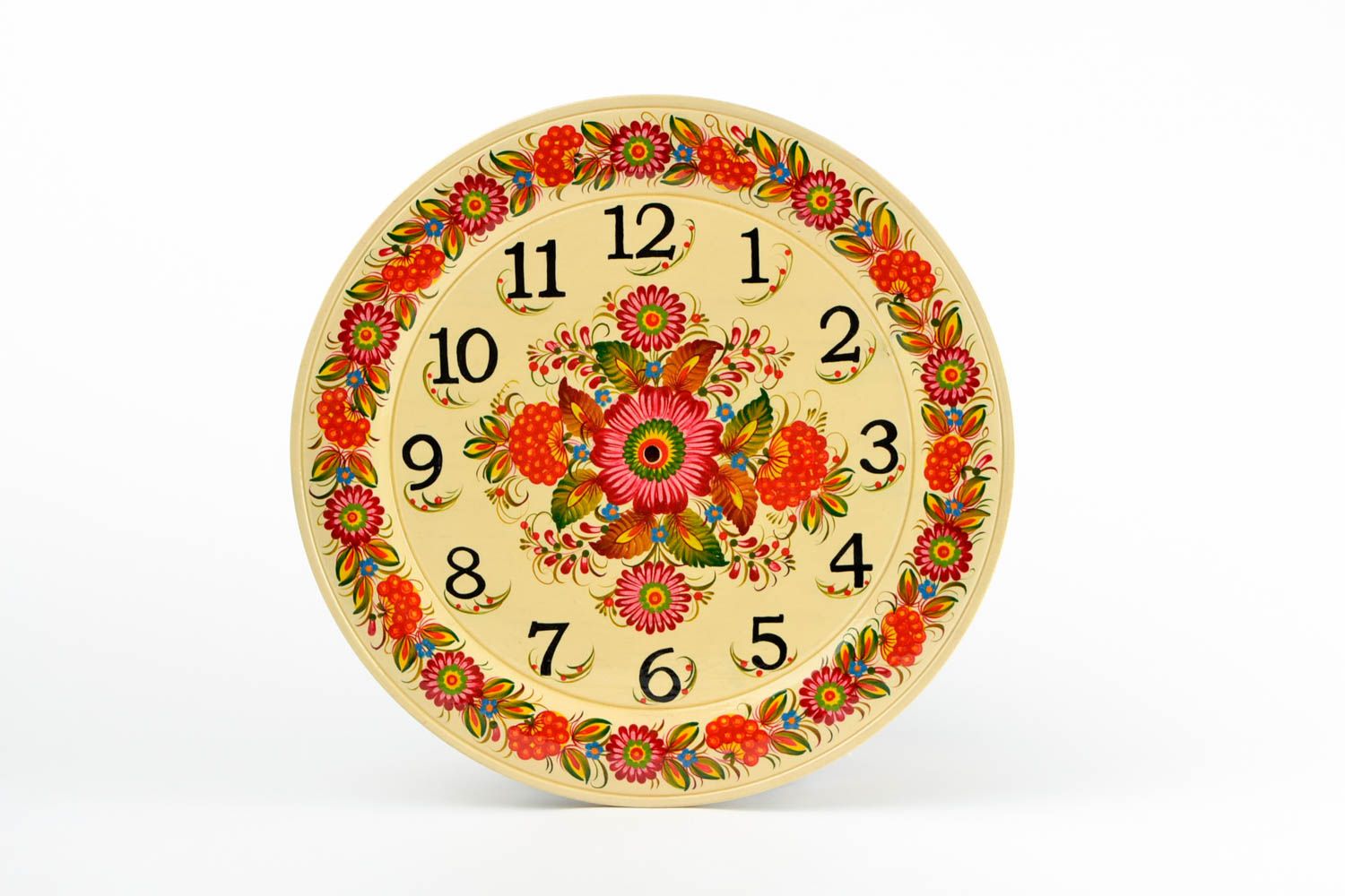 Création Horloge murale faite main ronde en bois à motif floral Loisirs créatifs photo 4