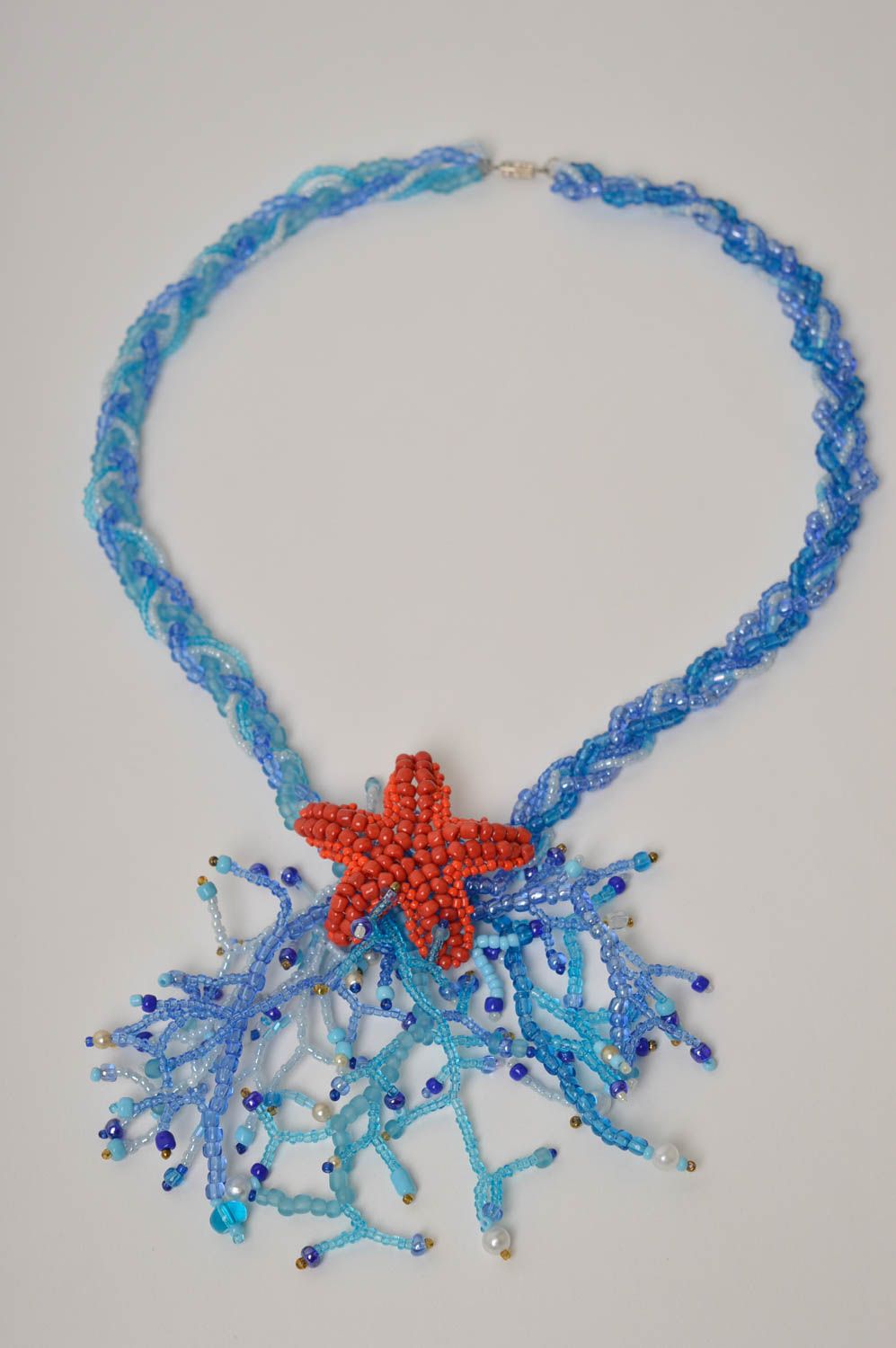 Колье из бисера украшение ручной работы ожерелье из бисера морское красивое фото 3