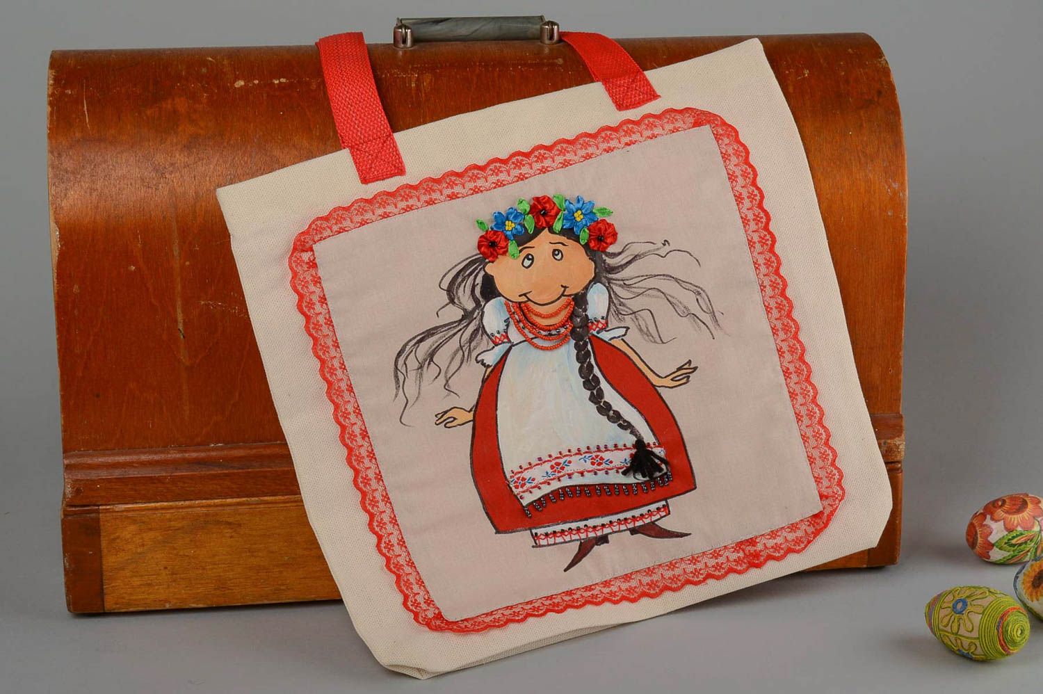 Handmade fabric bag with painting designer large bag textile handbag for women photo 1