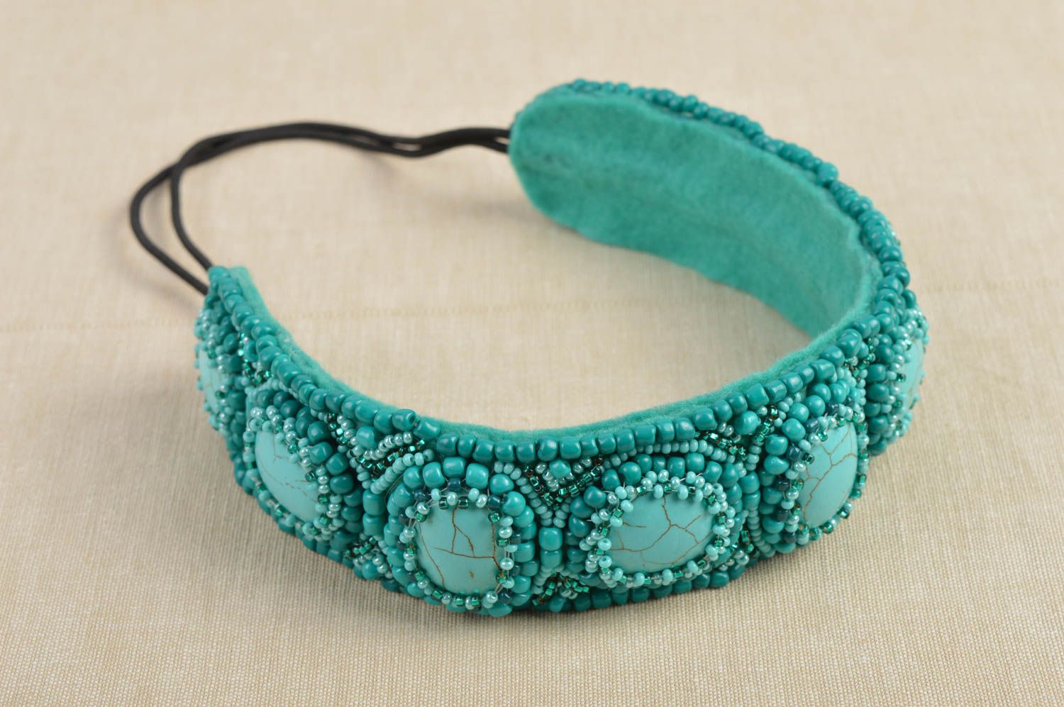 Bandeau cheveux turquoise fait main perles de rocaille Accessoire femme photo 1