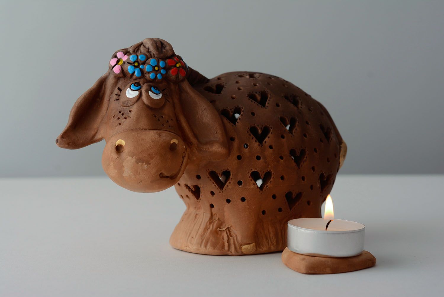 Handgemachter Kerzenhalter aus Ton Esel foto 1