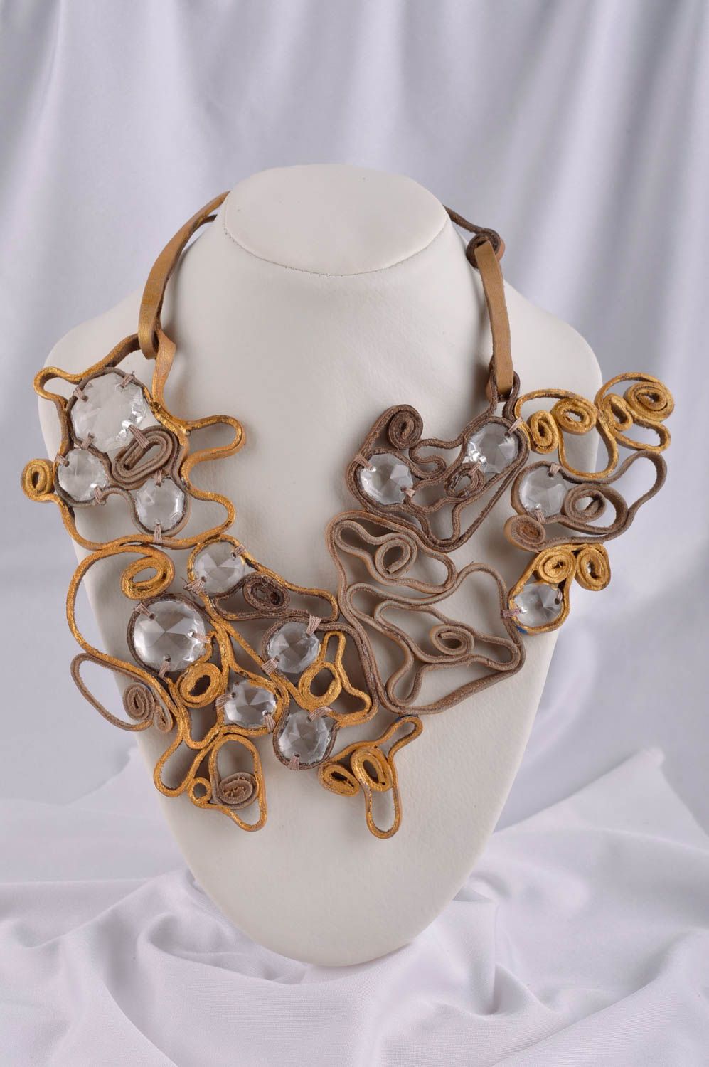 Handmade female accessory leather unusual necklace elegant beautiful necklace photo 1