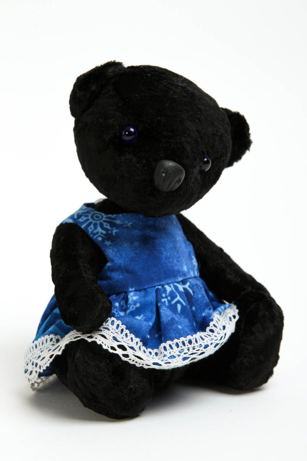 Handmade Plüsch Bär im blauen Kleid Stoff Spielzeug Geschenk für Kinder foto 3