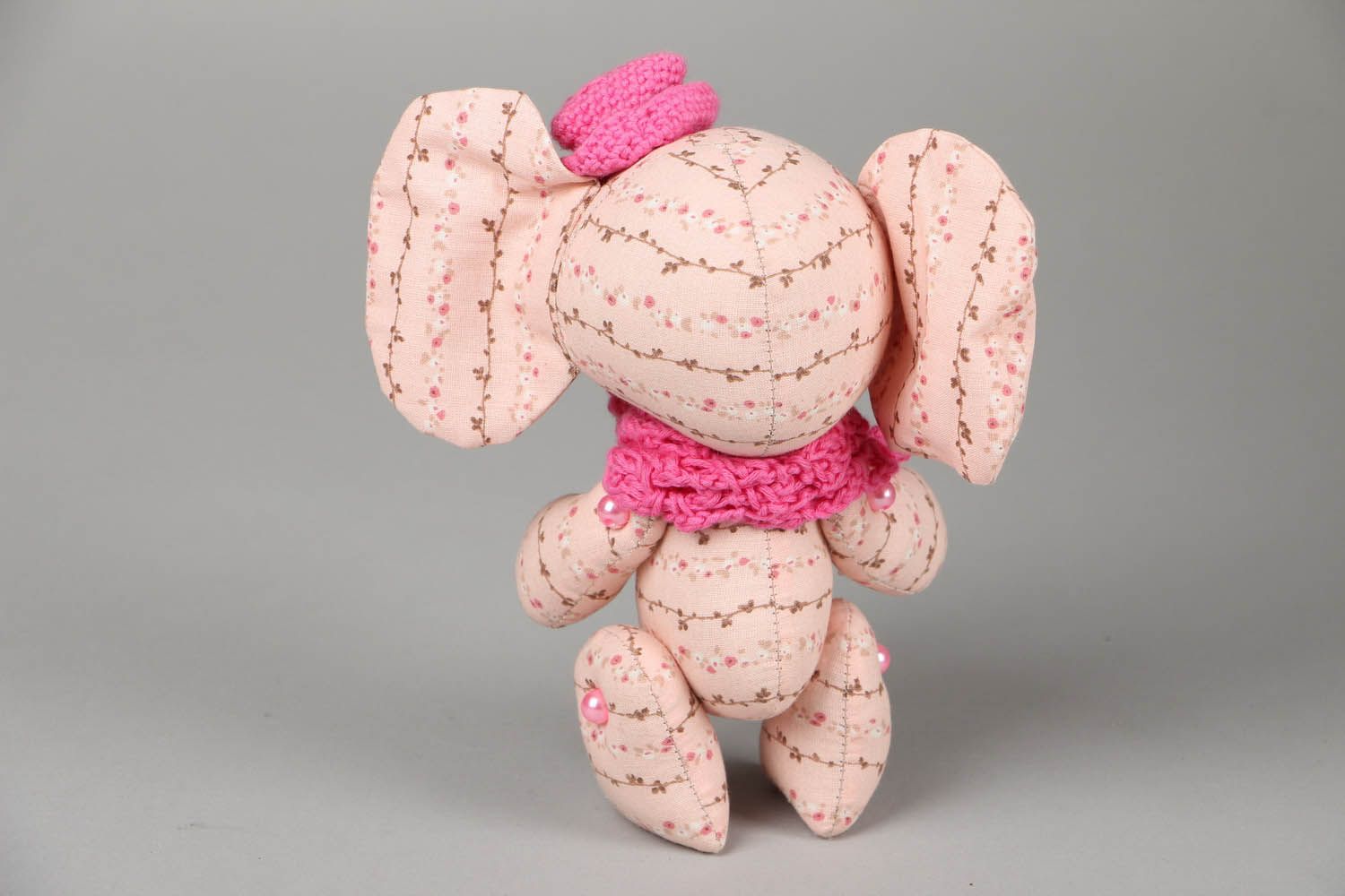 Brinquedo macio artesanal Elefante de cor rosa foto 3