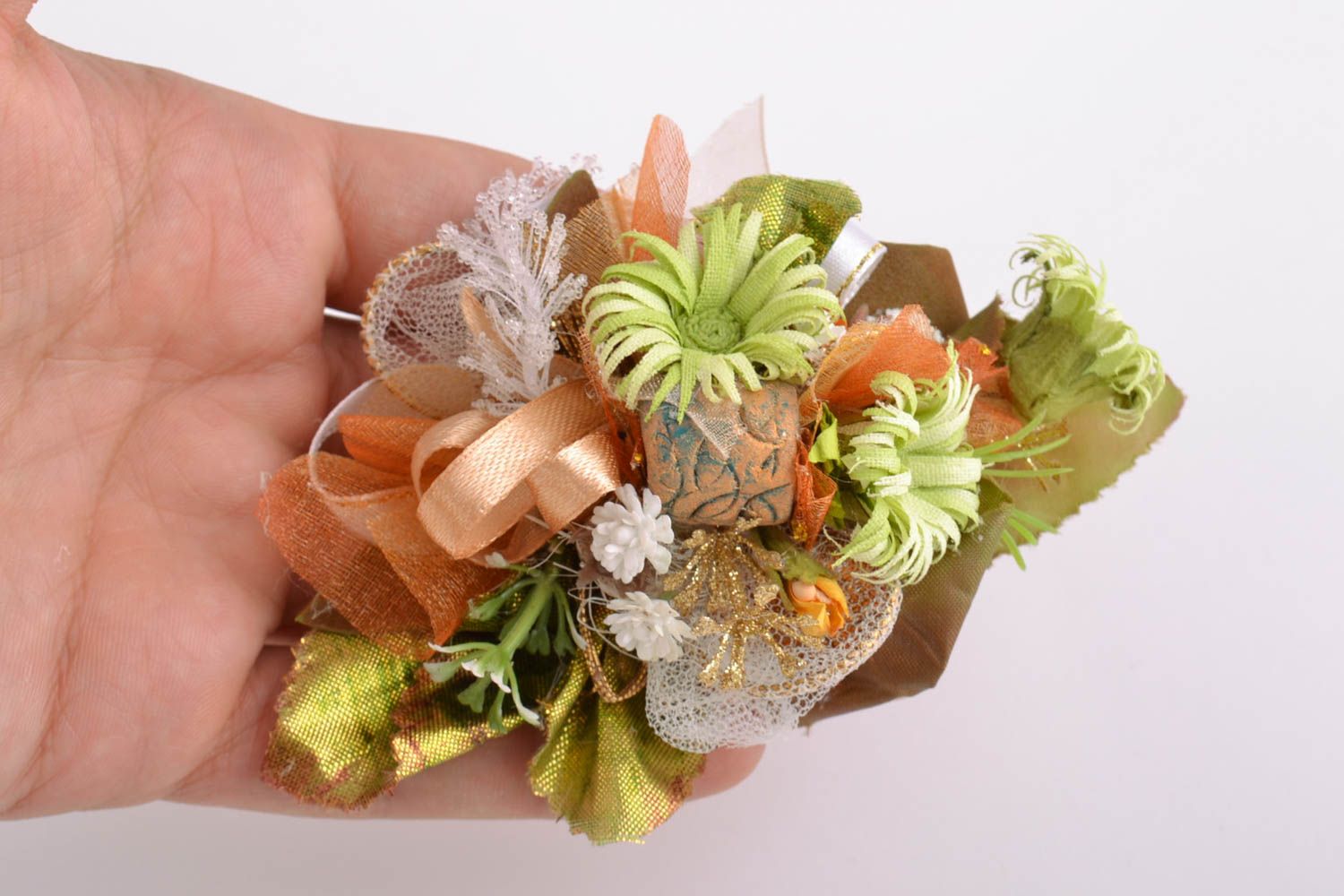 Handmade artificial flowers for DIY brooch or hair clip in pastel color shades photo 2