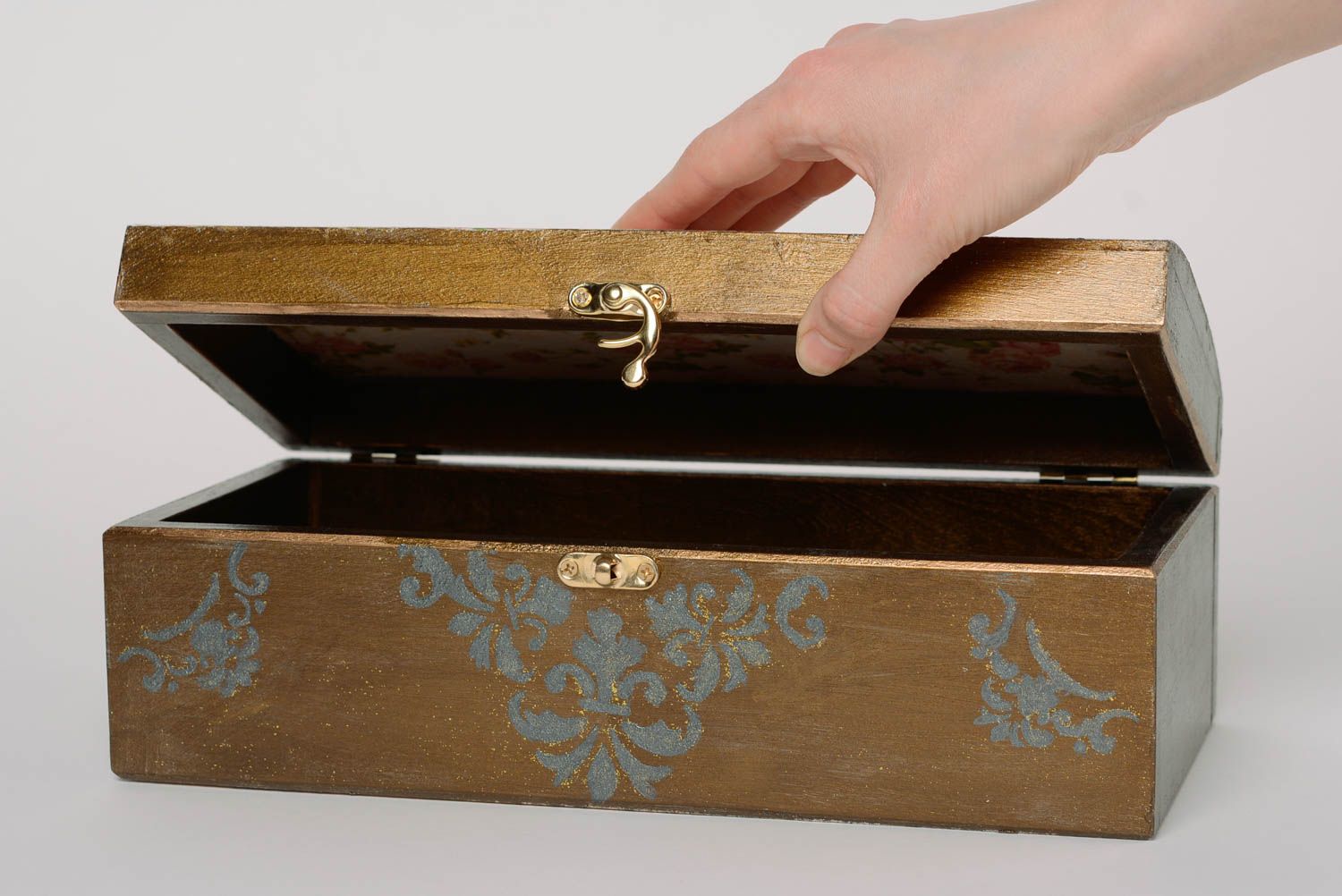 Coffret rectangulaire en bois à bijoux décoré en serviettage fait main photo 2