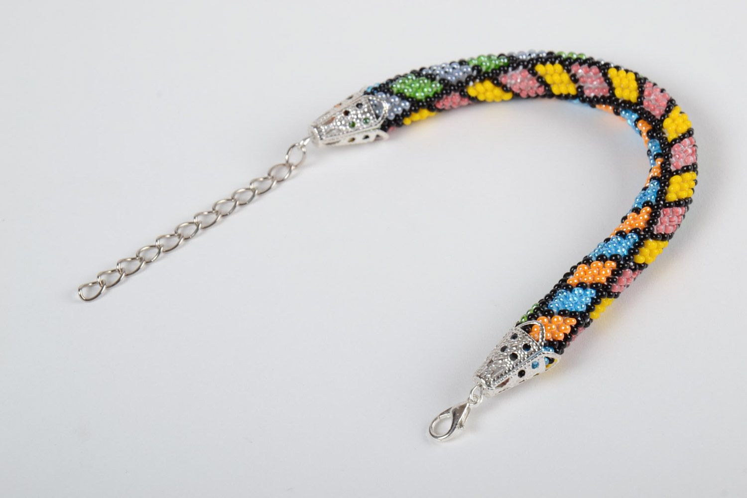 Gros bracelet en perles de rocailles fait main multicolore design original photo 4